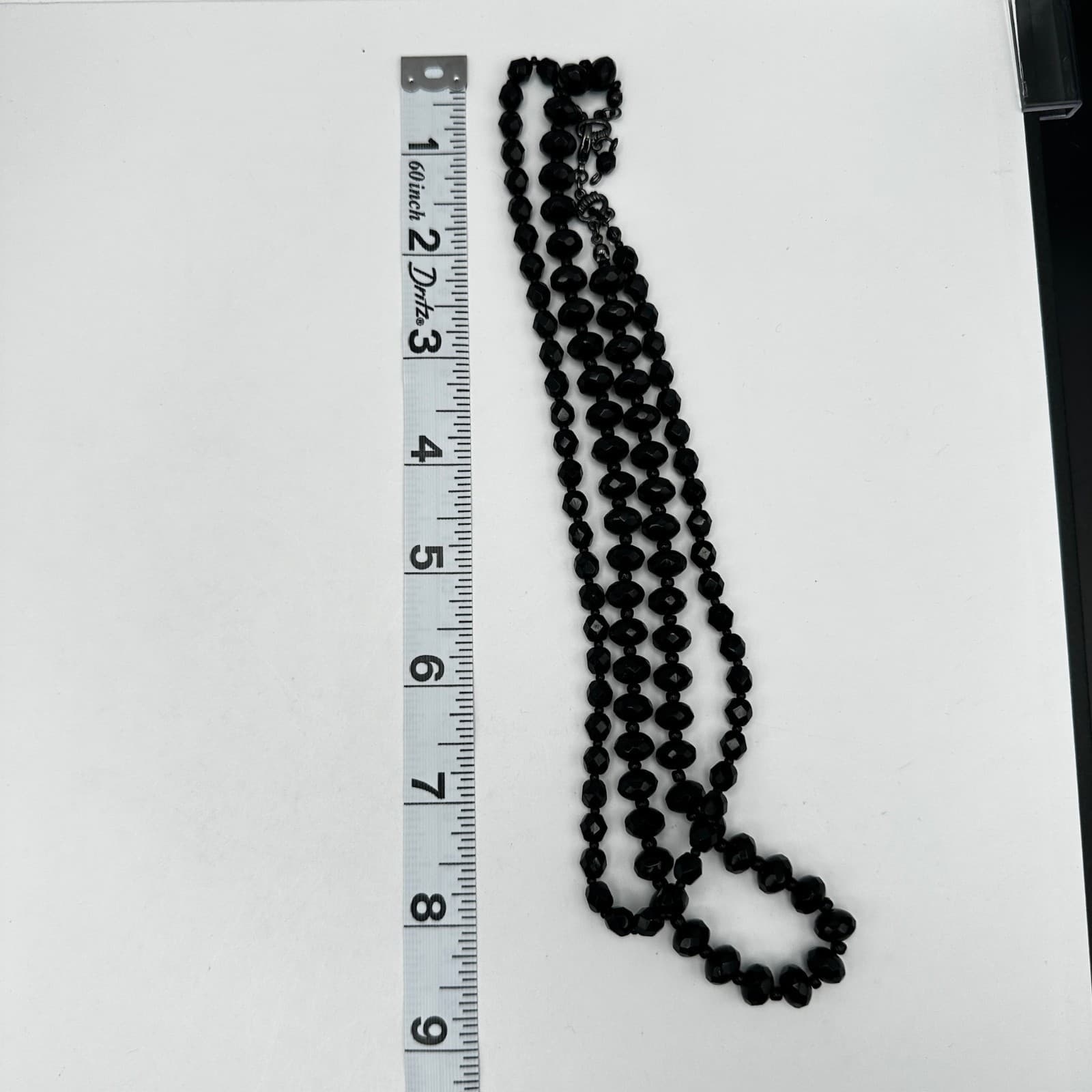 Vintage 90s Black Faceted Bead Double Strand Necklace Lobster Women's Jewelry - Thumbnail 8