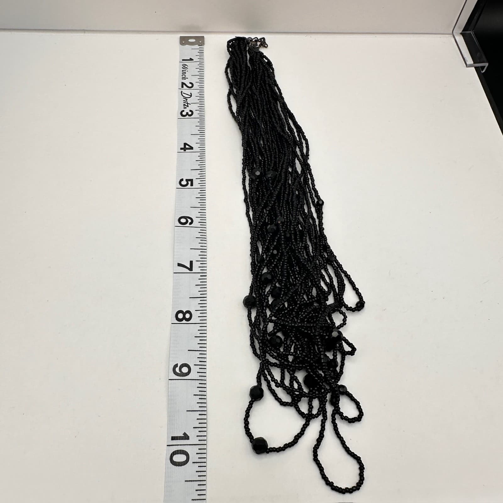 Vintage 90s Layering Black Seed & Faceted Glass Bead Cascade Necklace Jewelry - Thumbnail 10