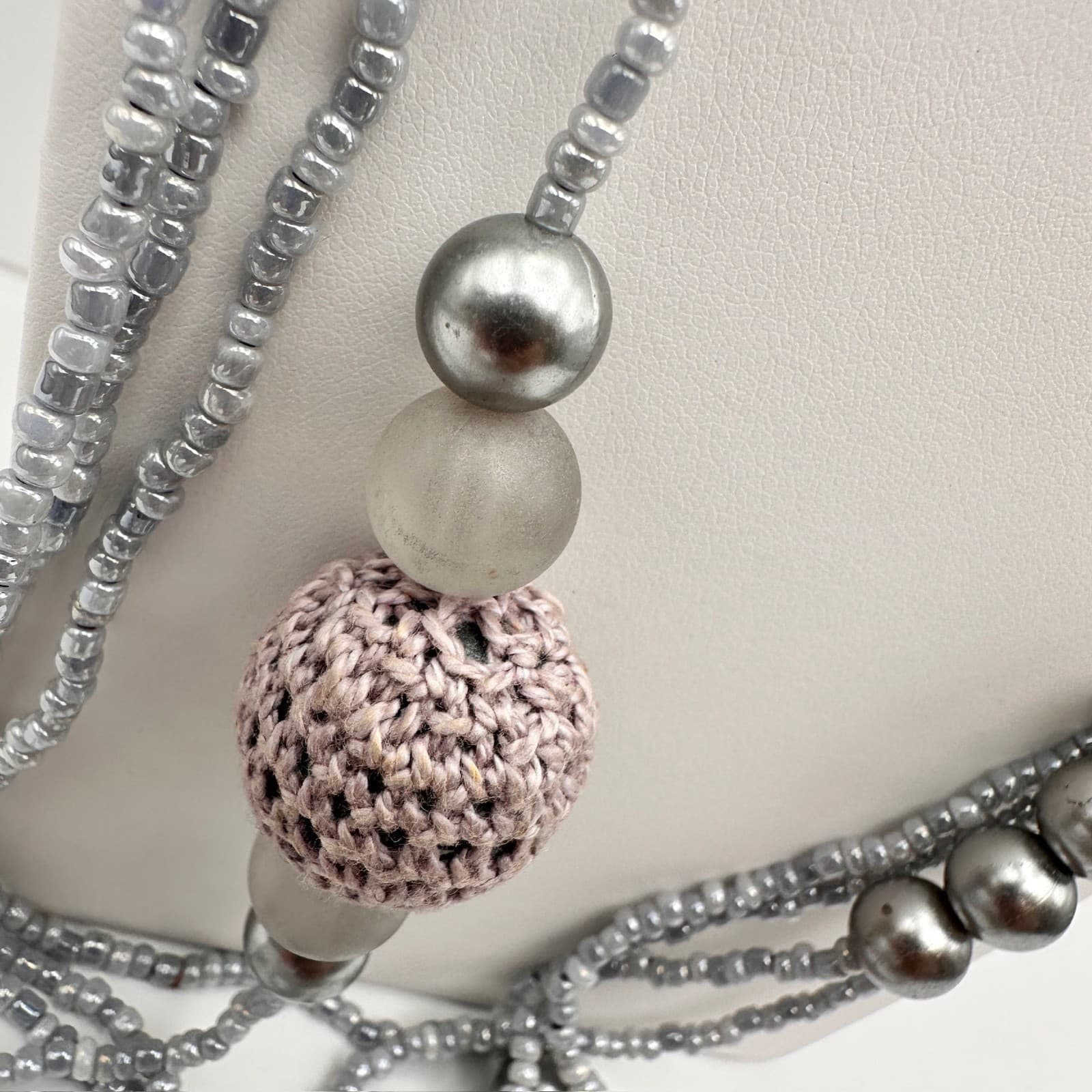 Vintage 80s Multi-Strand Long Beaded Statement Necklace Pink Accents Jewelry - Thumbnail 5