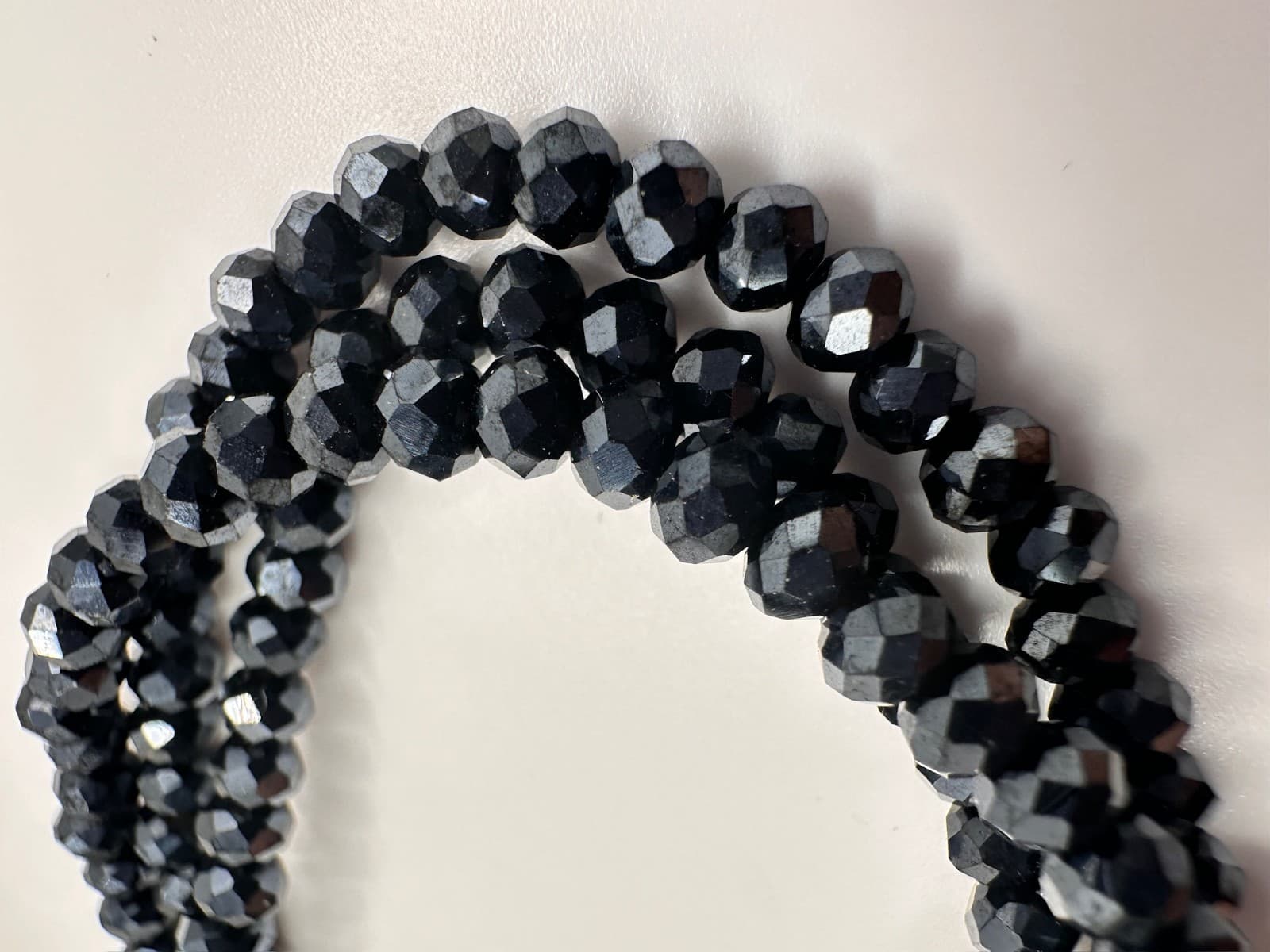 Vintage 90s Black Faceted Beaded Stretch Bracelet Clear Crystal Silver Tone Band - Thumbnail 7