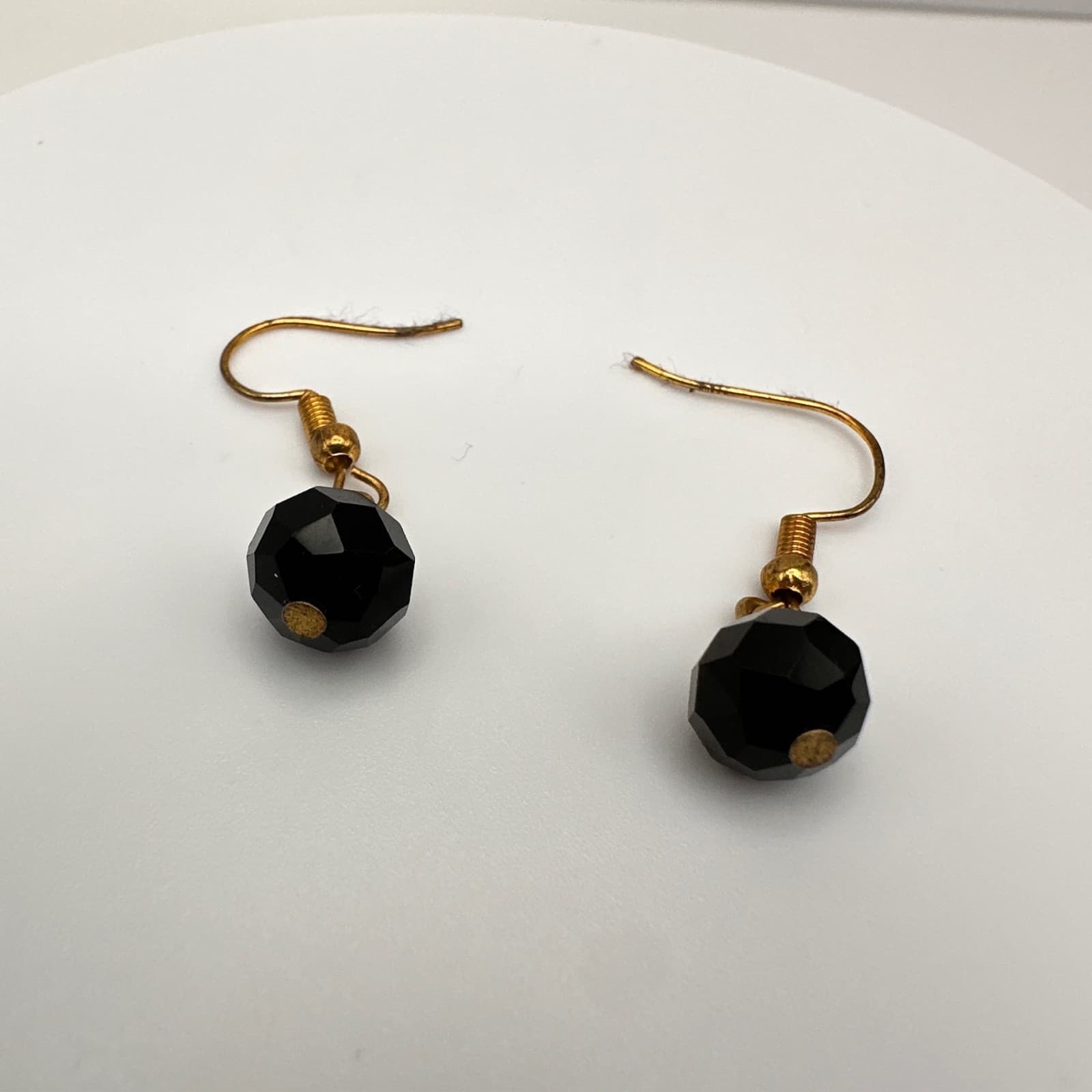 Vintage 90s Black Face Bead Dangle Drop Earrings Gold-Tone Hooks Jewelry - Thumbnail 9