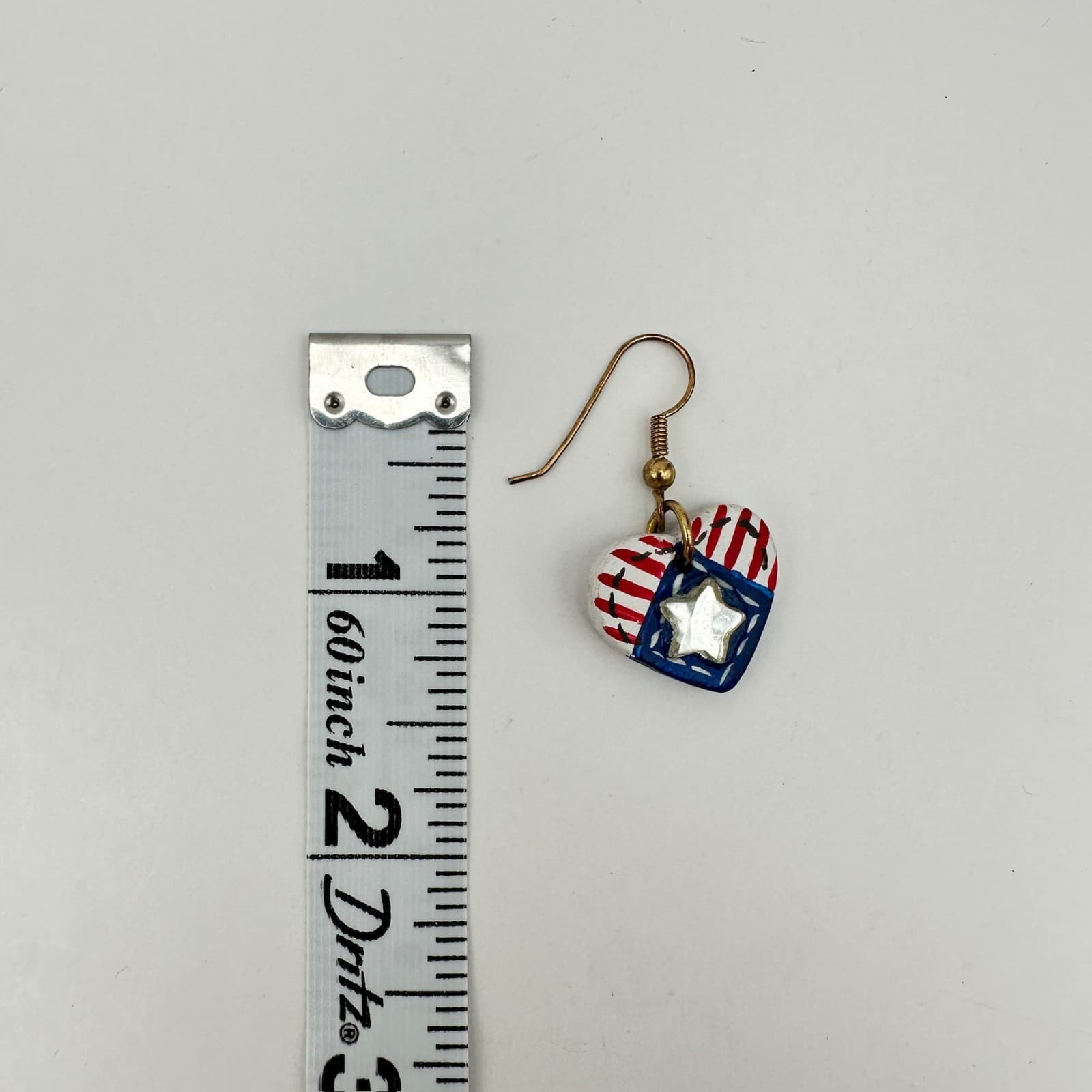 Vintage 90s Handmade Patriotic American Flag Heart Dangle Earrings Jewelry - Thumbnail 12