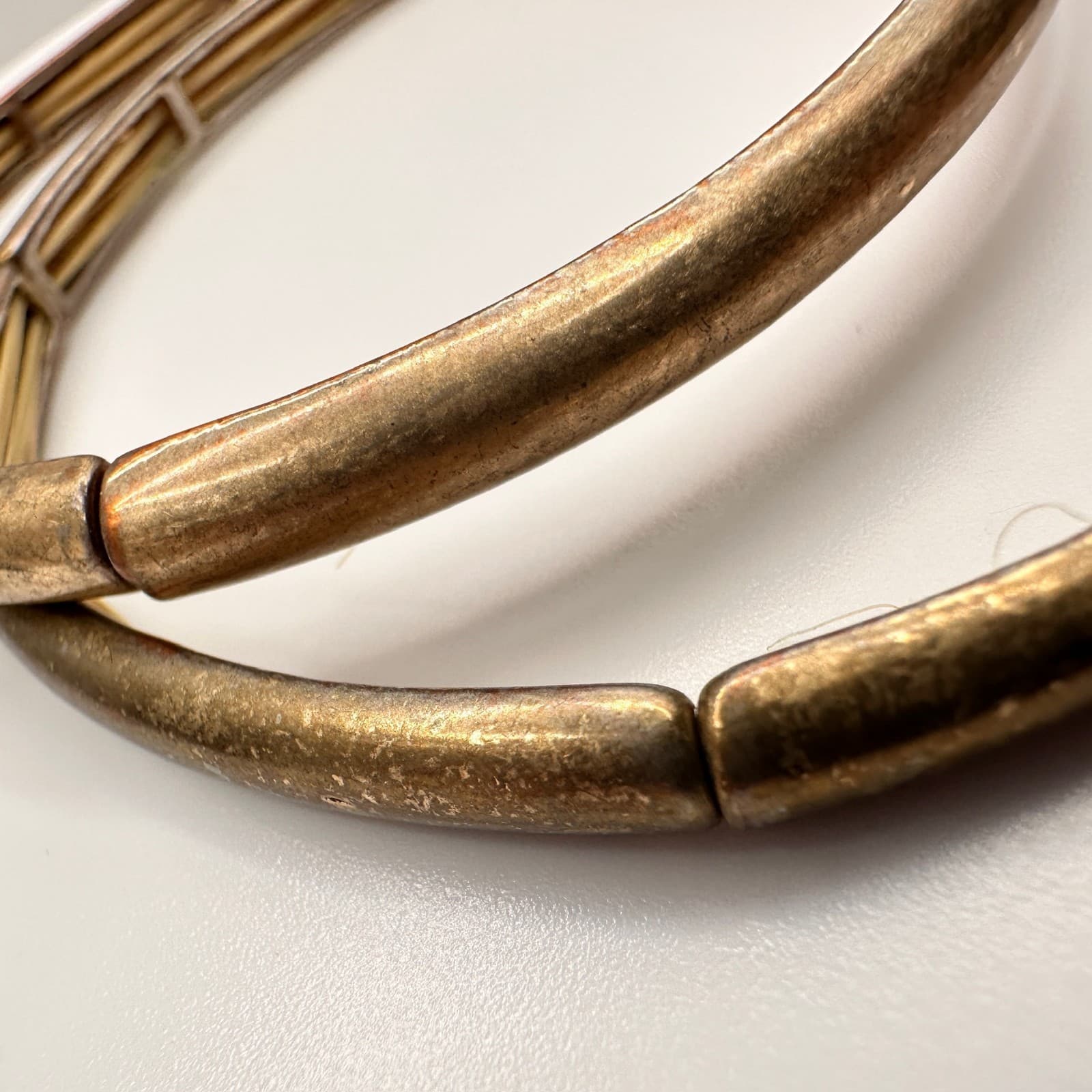 Vintage Gold Tone Stretch Bangles Set Textured Minimalist Bracelets - Thumbnail 4