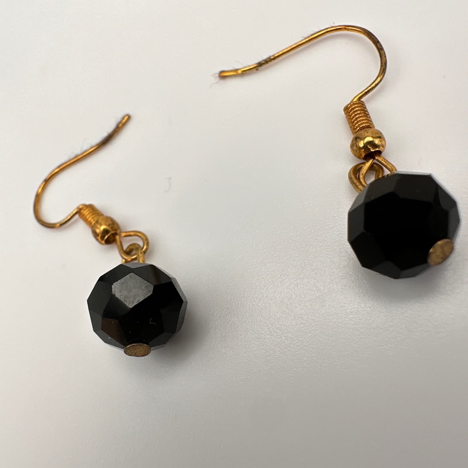 Vintage 90s Black Face Bead Dangle Drop Earrings Gold-Tone Hooks Jewelry - Thumbnail 12