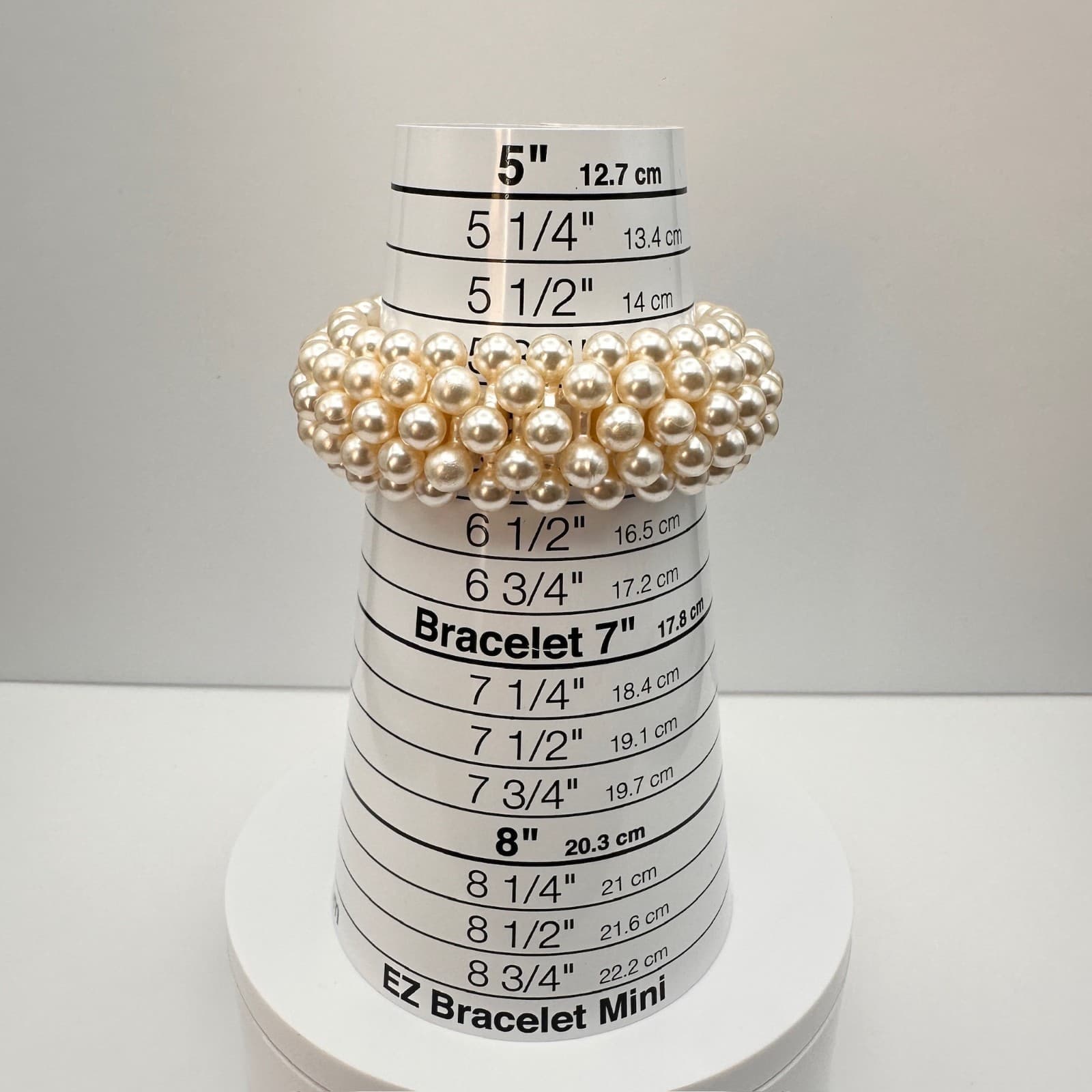 Vintage 90s Cream Faux Pearl TripleRow Beaded Stretch Expansion Bracelet Jewelry - Thumbnail 10