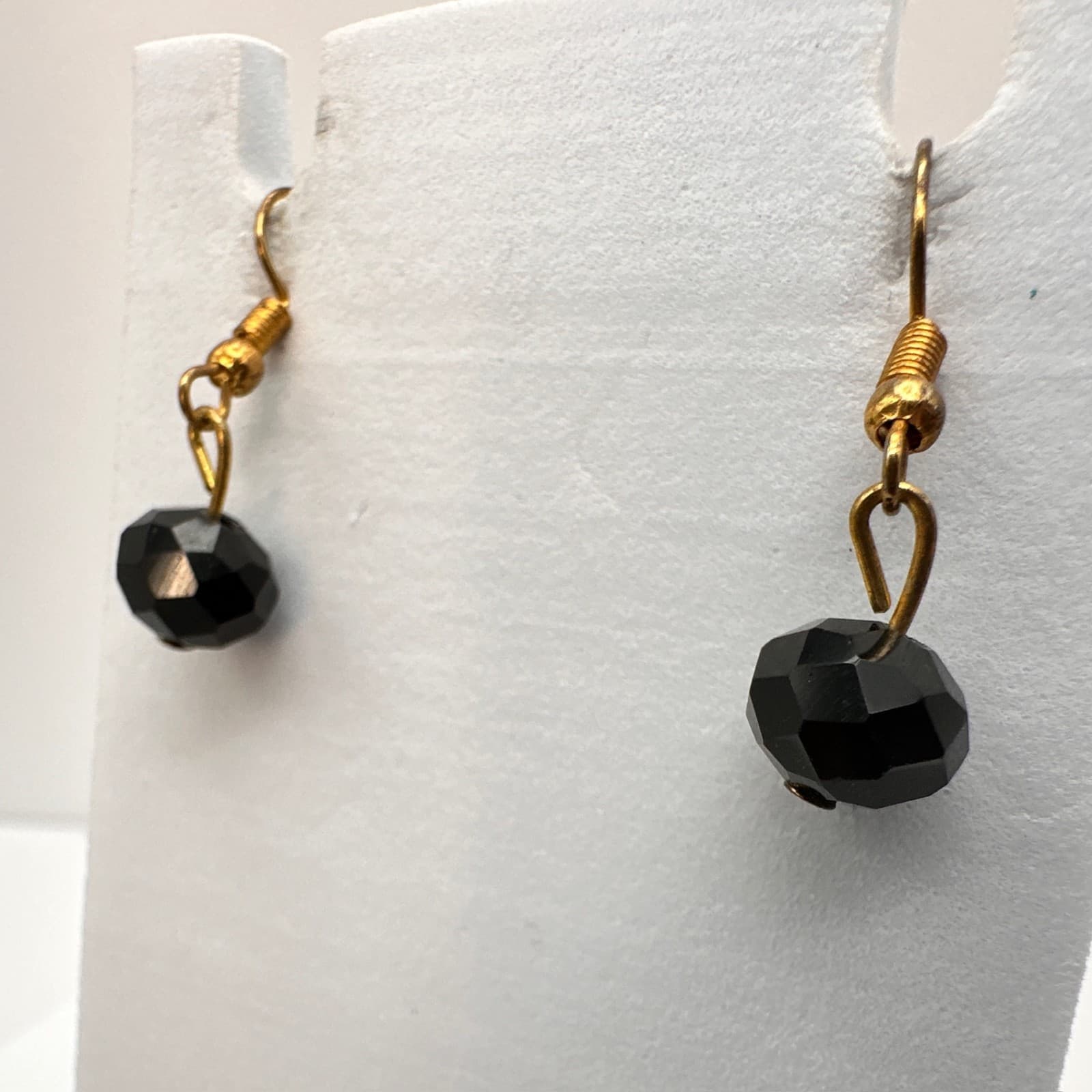 Vintage 90s Black Face Bead Dangle Drop Earrings Gold-Tone Hooks Jewelry - Thumbnail 7