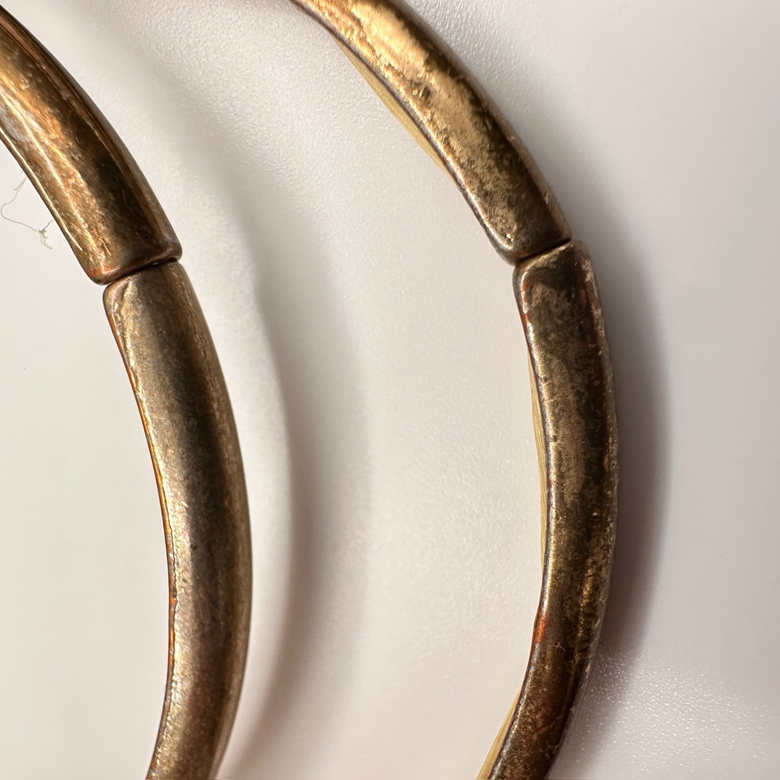 Vintage Gold Tone Stretch Bangles Set Textured Minimalist Bracelets - Thumbnail 7