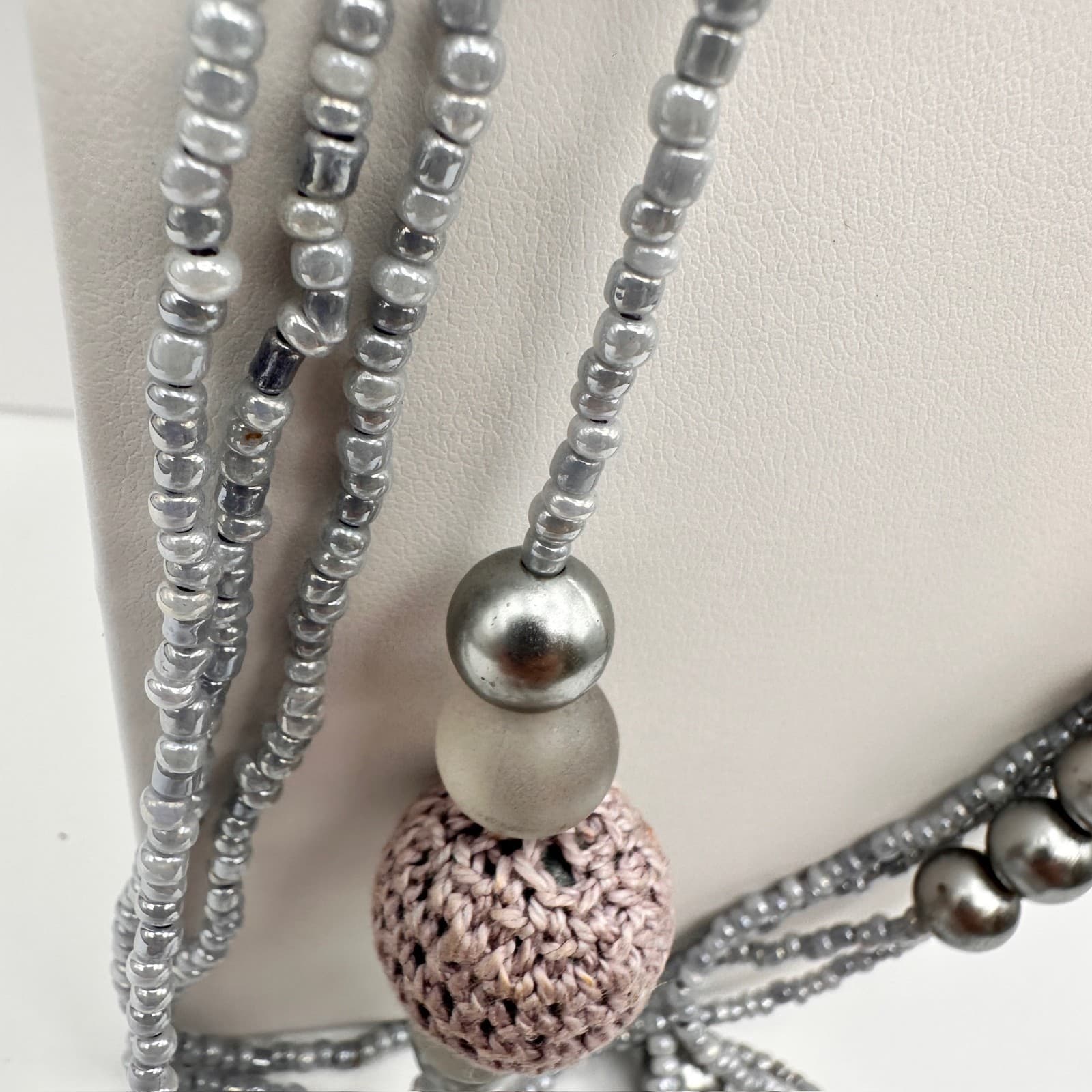 Vintage 80s Multi-Strand Long Beaded Statement Necklace Pink Accents Jewelry - Thumbnail 4