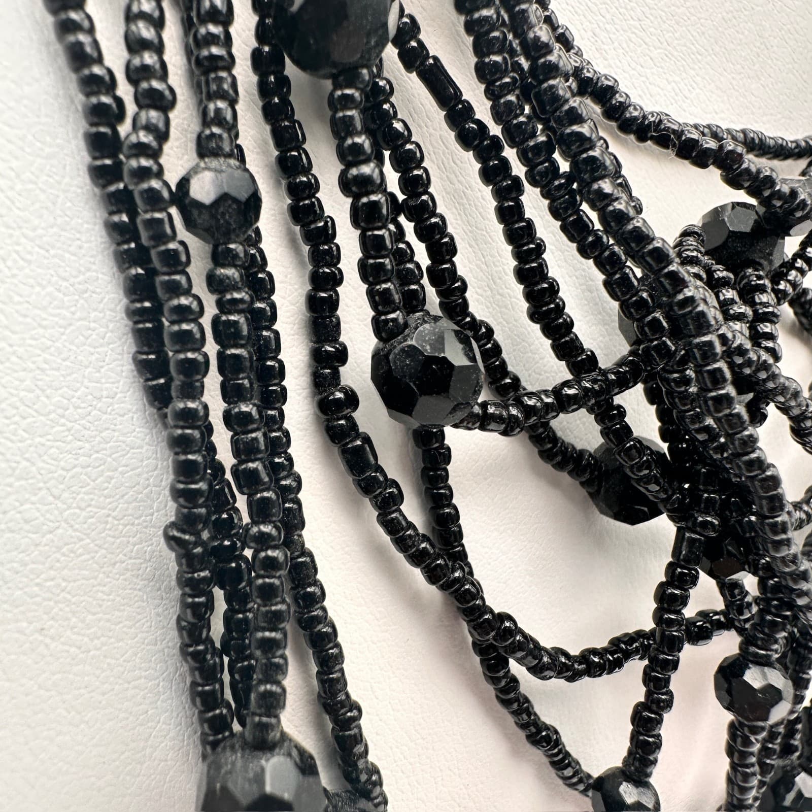 Vintage 90s Layering Black Seed & Faceted Glass Bead Cascade Necklace Jewelry - Thumbnail 4