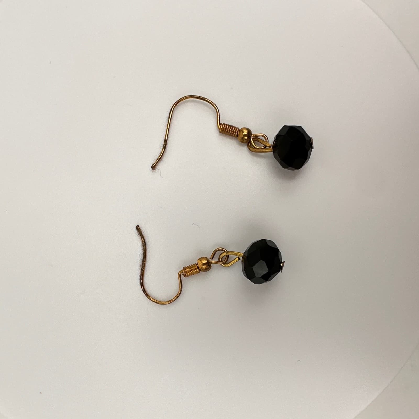 Vintage 90s Black Face Bead Dangle Drop Earrings Gold-Tone Hooks Jewelry - Thumbnail 8