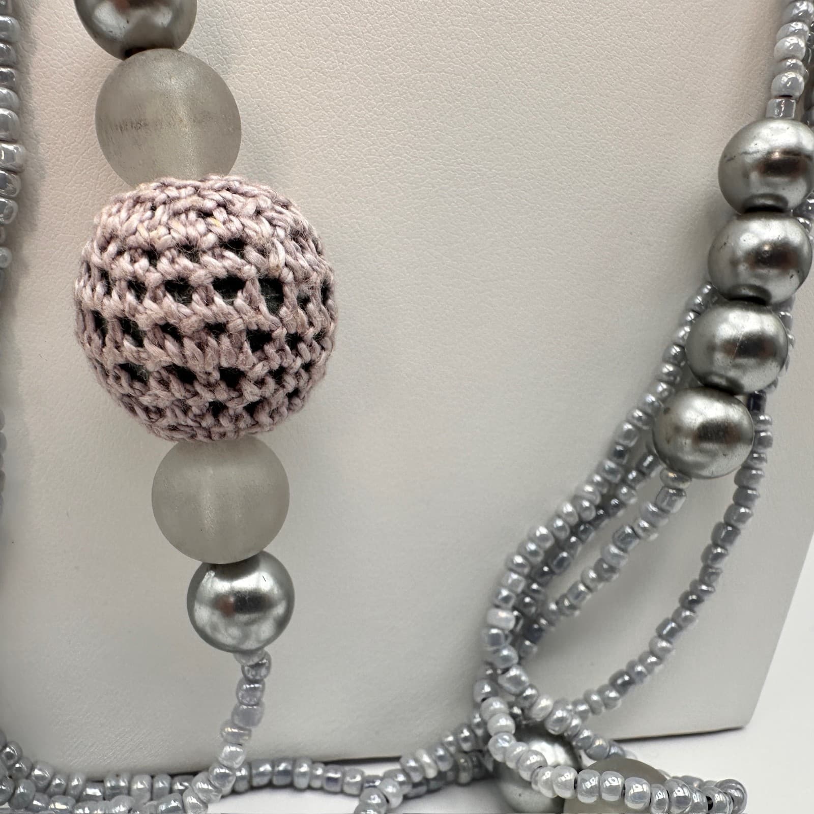 Vintage 80s Multi-Strand Long Beaded Statement Necklace Pink Accents Jewelry - Thumbnail 7