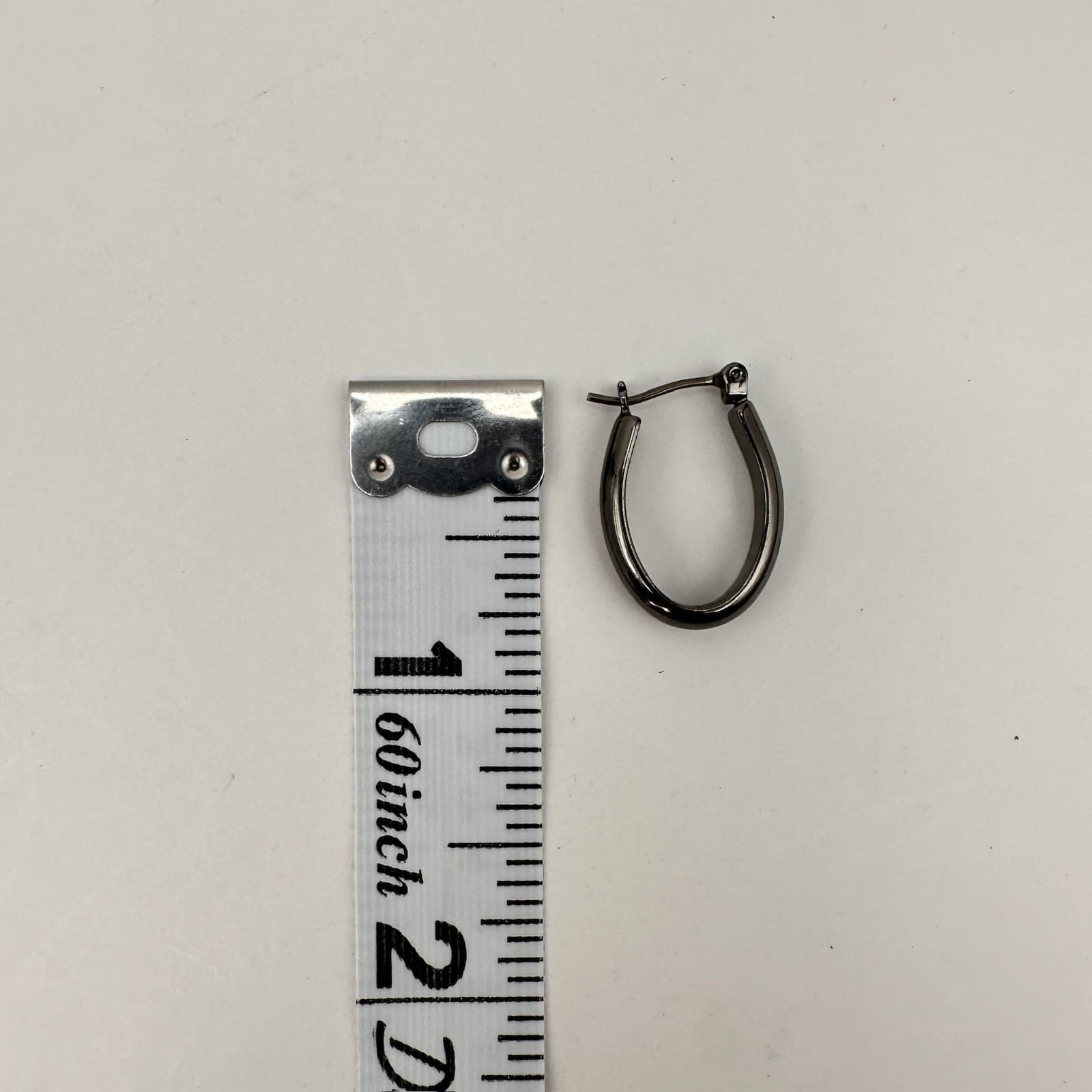 Vintage 90s Black Plated Stainless Steel Oval Chunky Hinged Hoop Earring Jewelry - Thumbnail 12