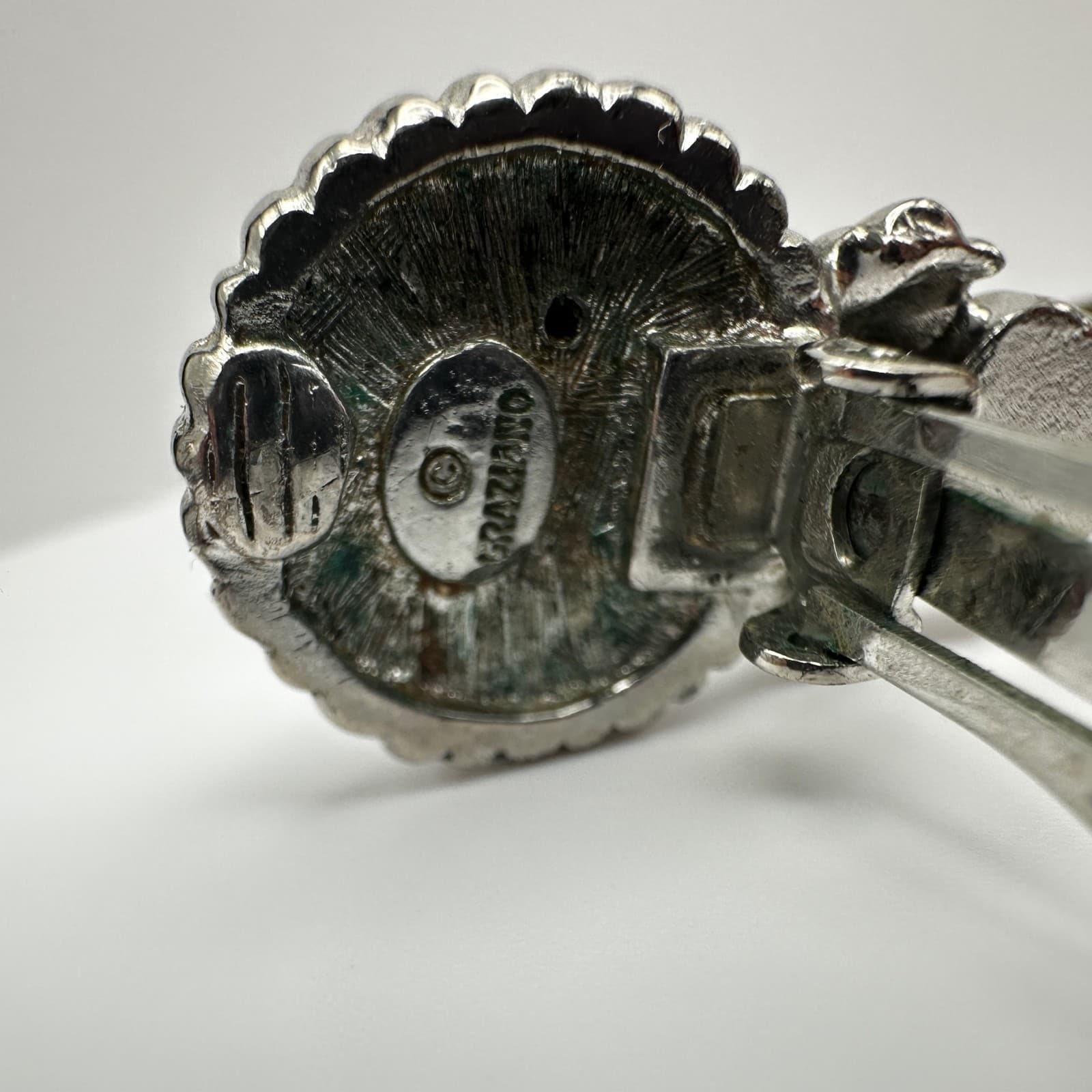 Vintage Graziano 80s Clip On Earrings Black Cabochon Silver Tone Retro Jewelry - Thumbnail 7