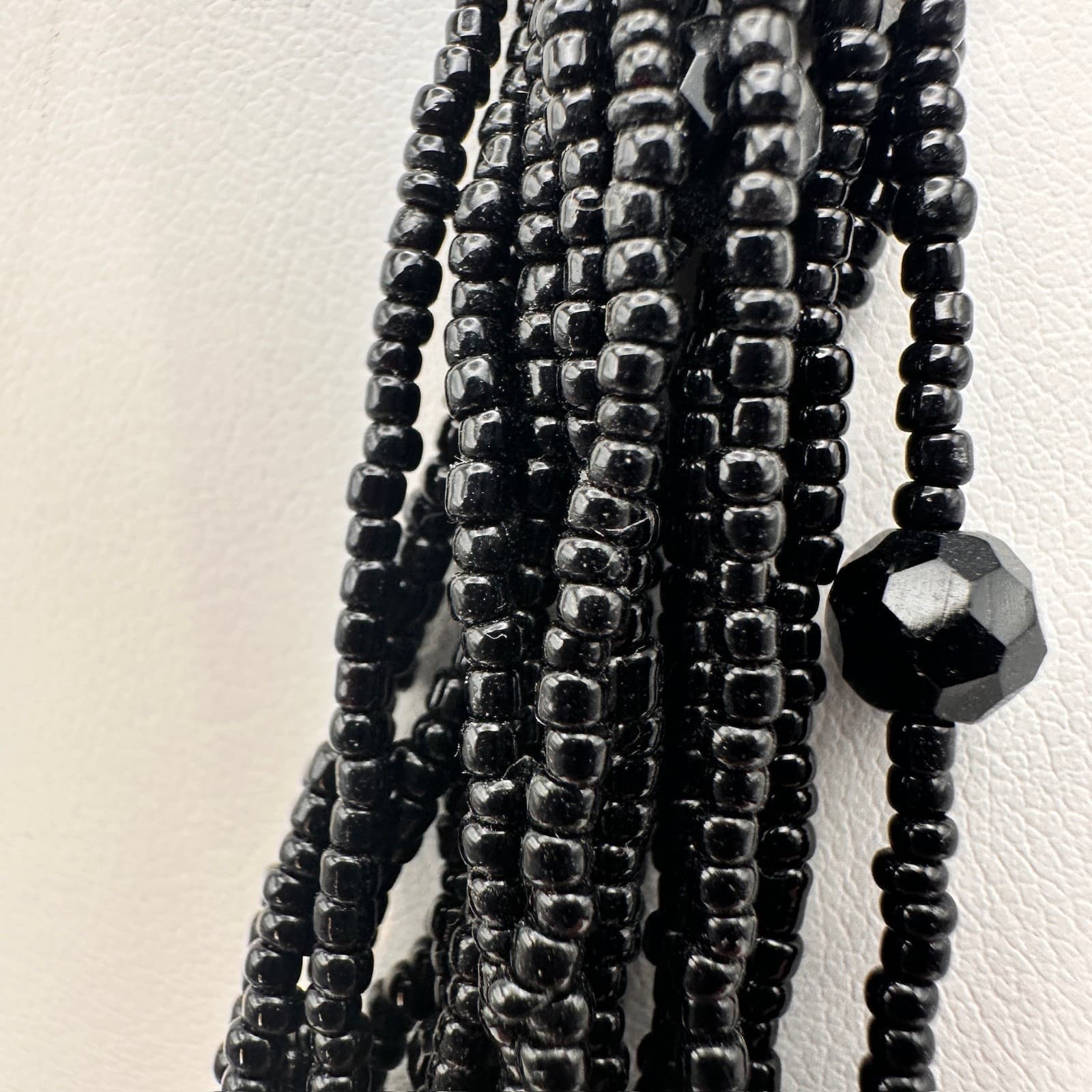 Vintage 90s Layering Black Seed & Faceted Glass Bead Cascade Necklace Jewelry - Thumbnail 8