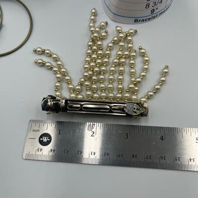 Vintage 2pc Faux Pearl Hair Barrette Set Waterfall Fringe Drape Beaded Wedding - Thumbnail 10