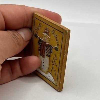 VTG Eileen Ackerson 2010 Snowman Wood Pin Brooch Just Believe Glitter Folk Art - Thumbnail 6