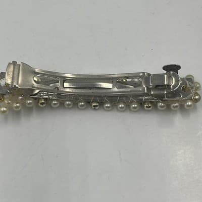 Vintage 2pc Faux Pearl Hair Barrette Set Waterfall Fringe Drape Beaded Wedding - Thumbnail 7