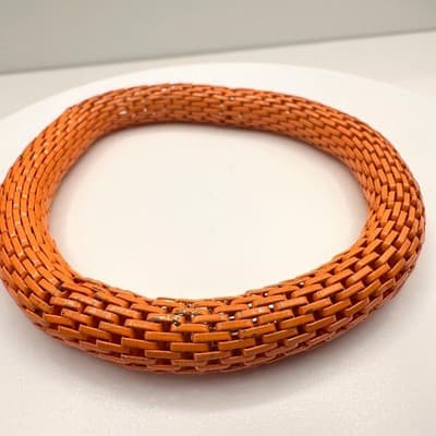 Vintage 60s Orange Mesh Enamel Bangle Bracelet Retro Woven Chain Link Statement - Image 1
