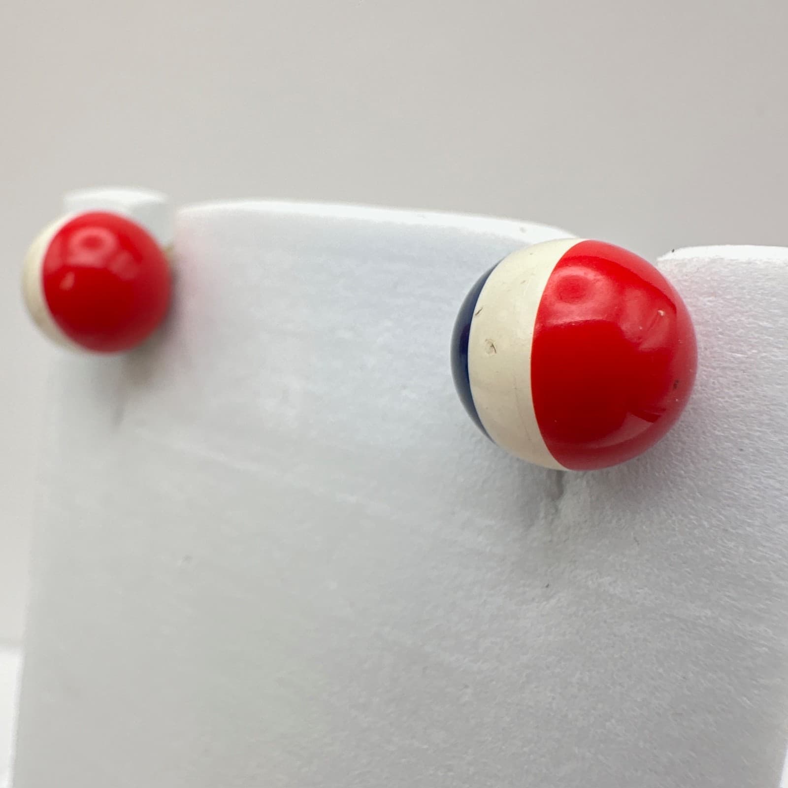 Vintage 90s Red White Blue Striped Round Mod Button Stud Earrings Jewelry - Thumbnail 4