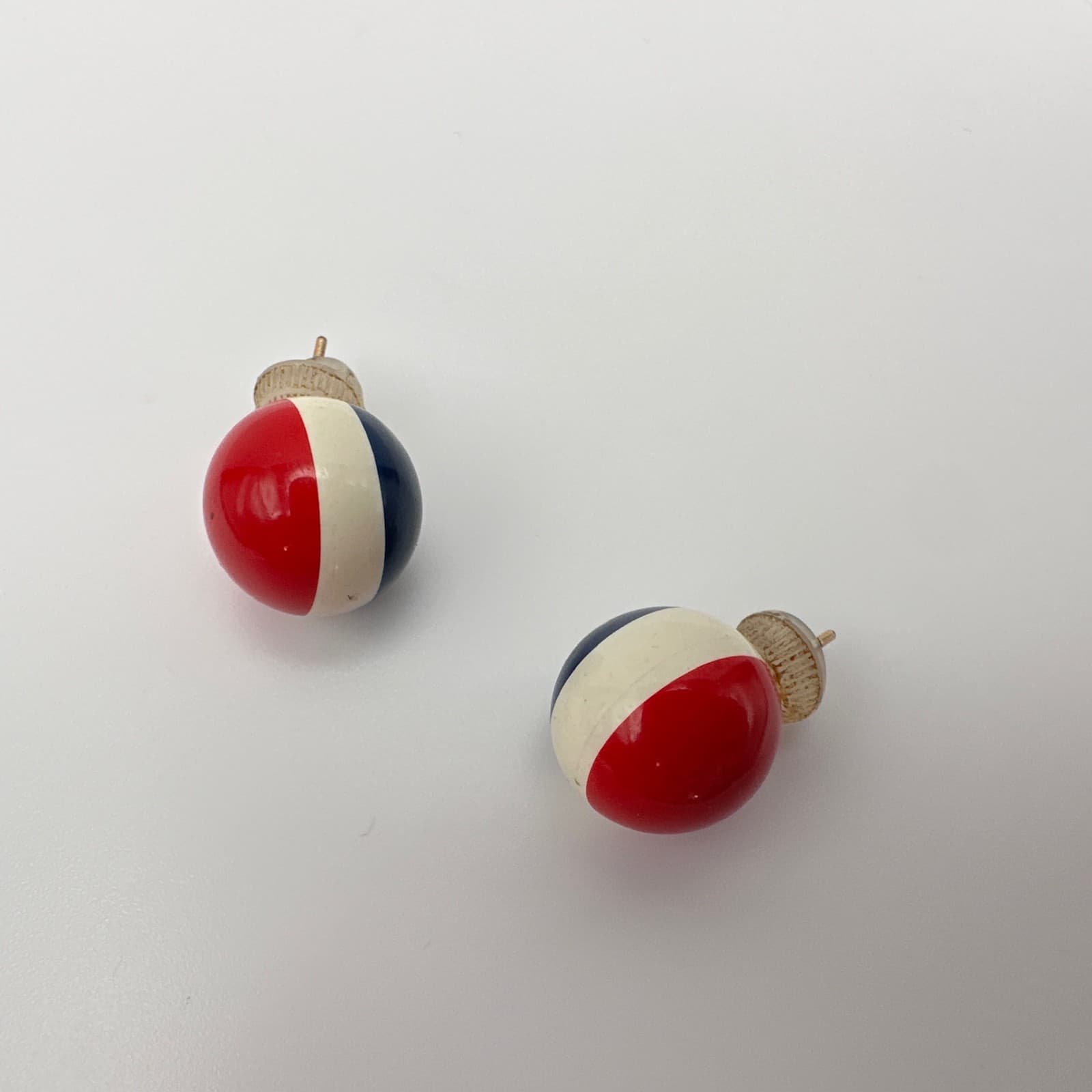 Vintage 90s Red White Blue Striped Round Mod Button Stud Earrings Jewelry - Thumbnail 6