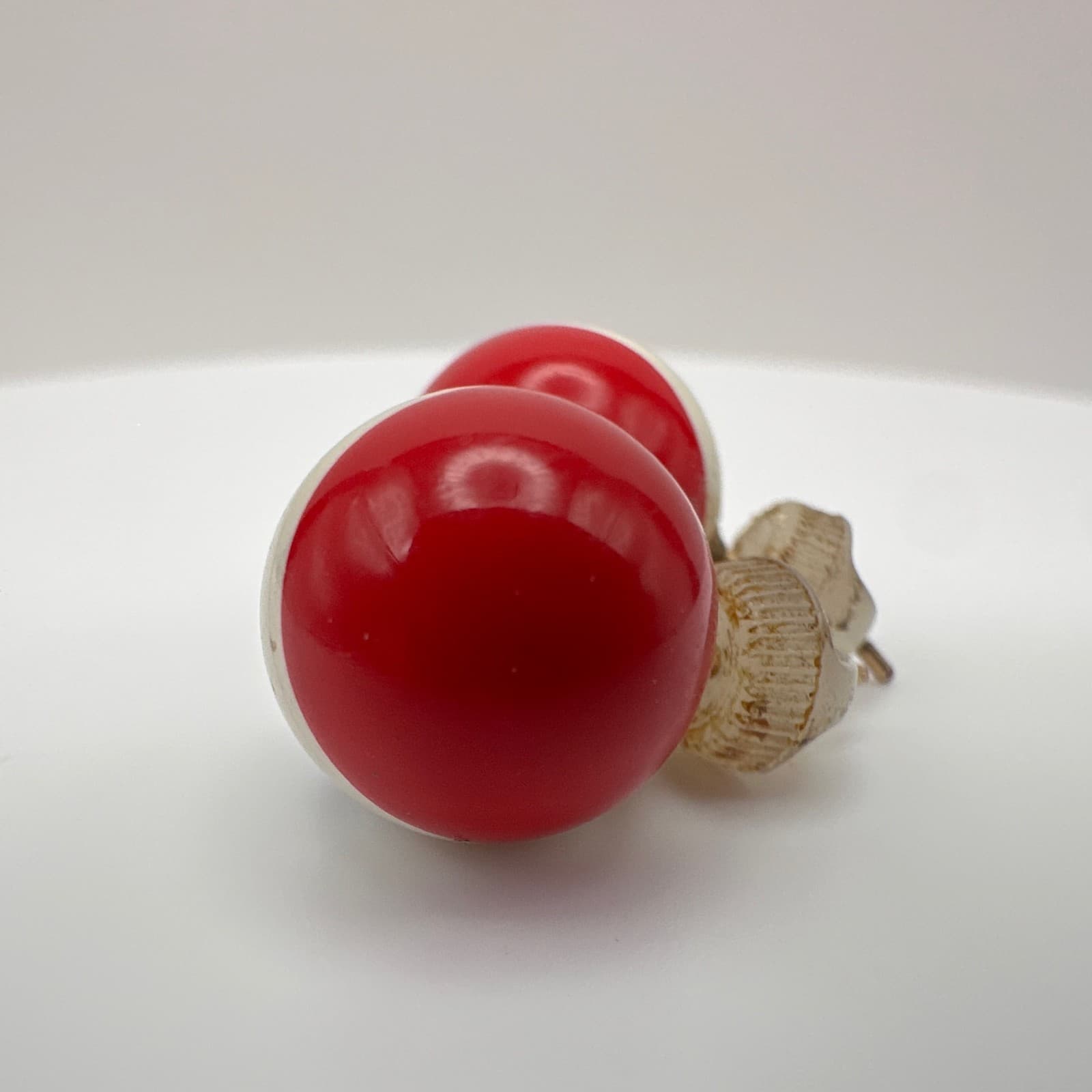 Vintage 90s Red White Blue Striped Round Mod Button Stud Earrings Jewelry - Thumbnail 9