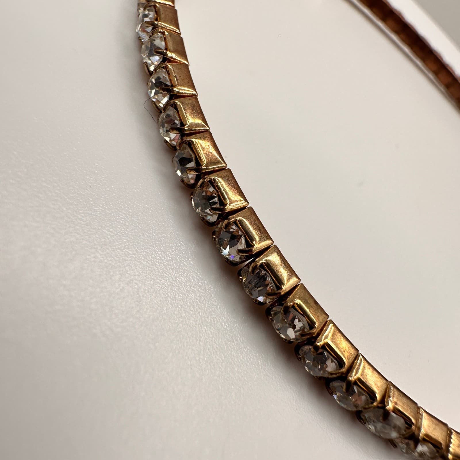 Vintage 90s Gold Tone Clear Rhinestone Tennis Bracelet Sparkly Statement Jewelry - Thumbnail 2
