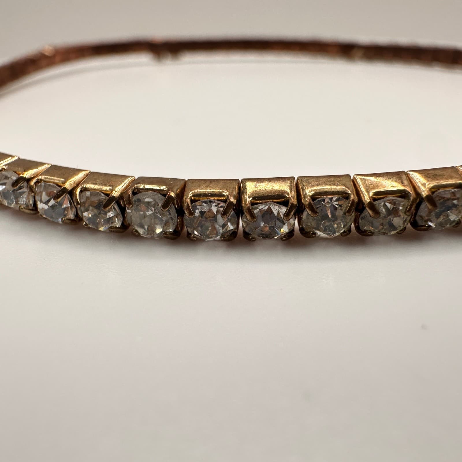 Vintage 90s Gold Tone Clear Rhinestone Tennis Bracelet Sparkly Statement Jewelry - Thumbnail 3