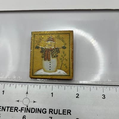 VTG Eileen Ackerson 2010 Snowman Wood Pin Brooch Just Believe Glitter Folk Art - Thumbnail 7