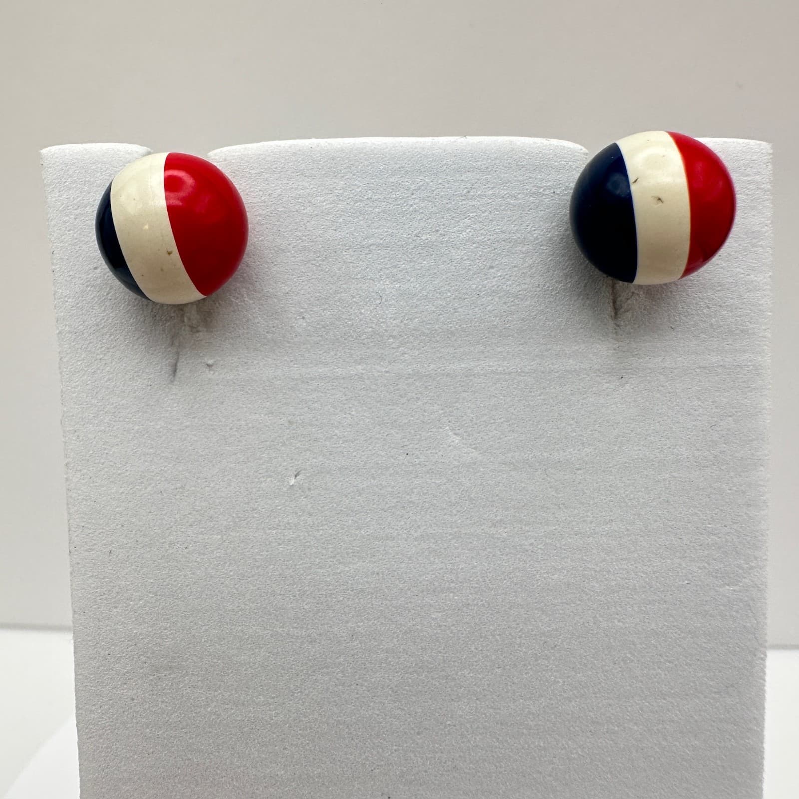 Vintage 90s Red White Blue Striped Round Mod Button Stud Earrings Jewelry - Image 1