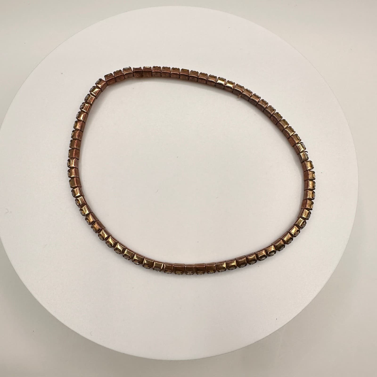 Vintage 90s Gold Tone Clear Rhinestone Tennis Bracelet Sparkly Statement Jewelry - Image 1