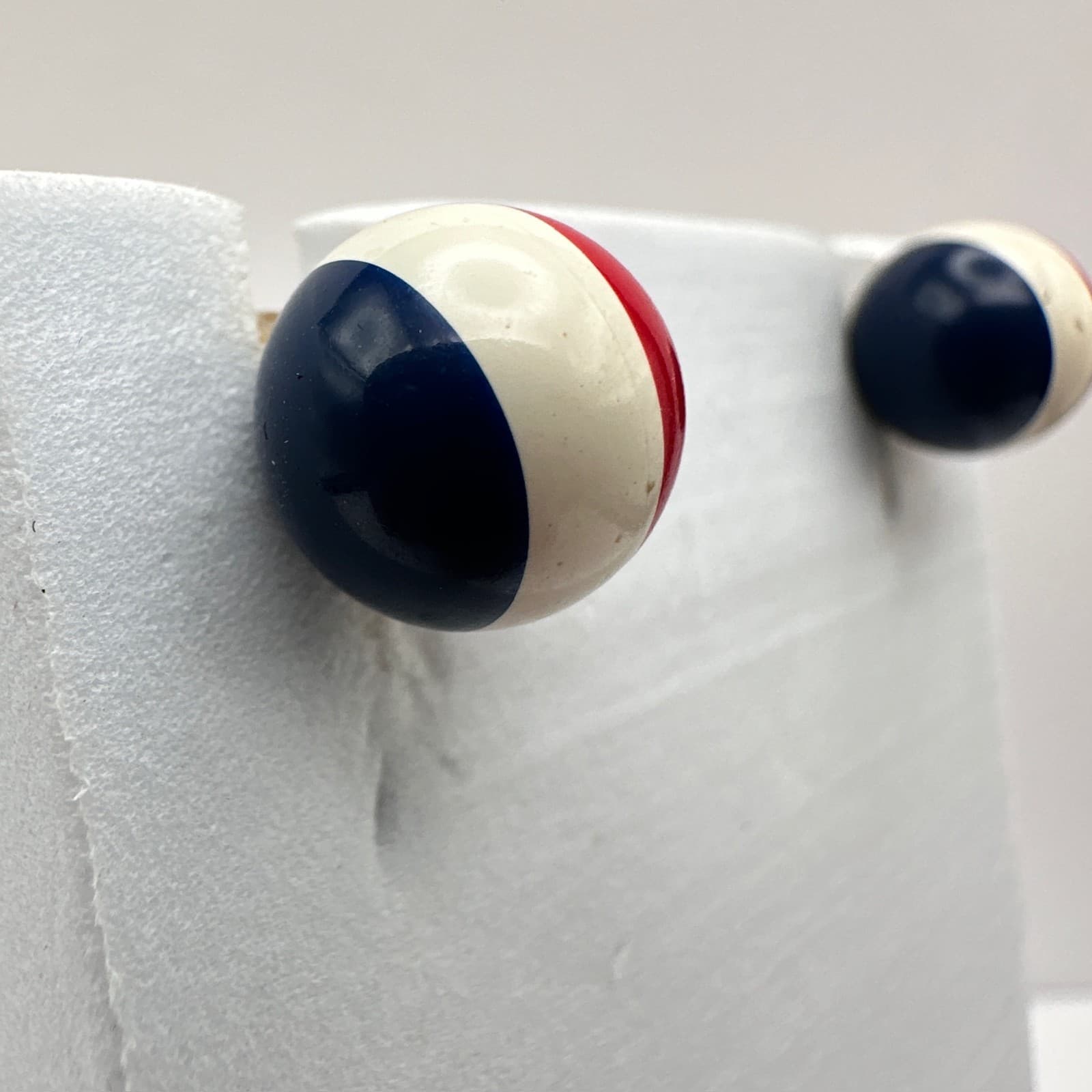 Vintage 90s Red White Blue Striped Round Mod Button Stud Earrings Jewelry - Thumbnail 3