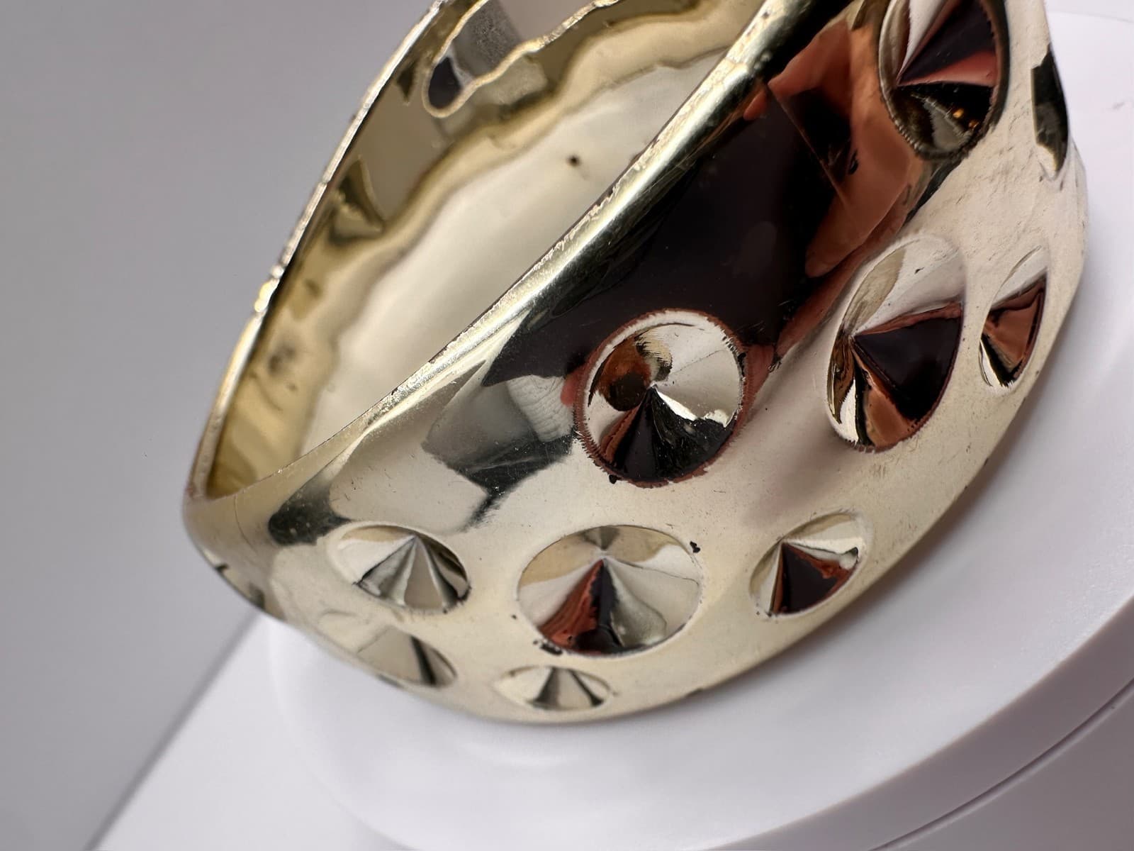 Vintage 90s Gold Tone Wide Cuff Bracelet Studded Dome Design Fashion Jewelry - Thumbnail 4