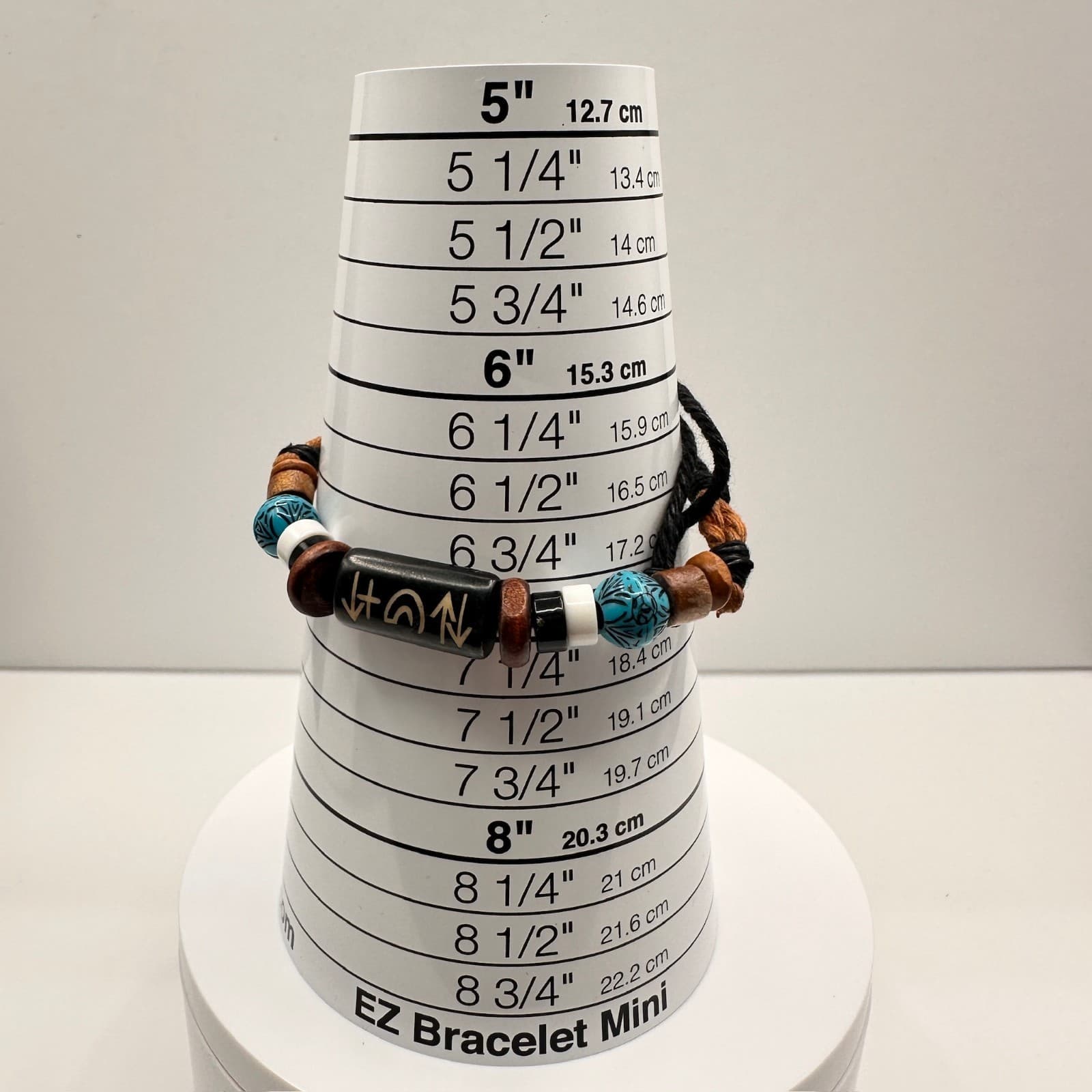 Vintage 90s Tribal Beaded Cord Bracelet Blue Black Stone Wood Boho Jewelry - Thumbnail 9