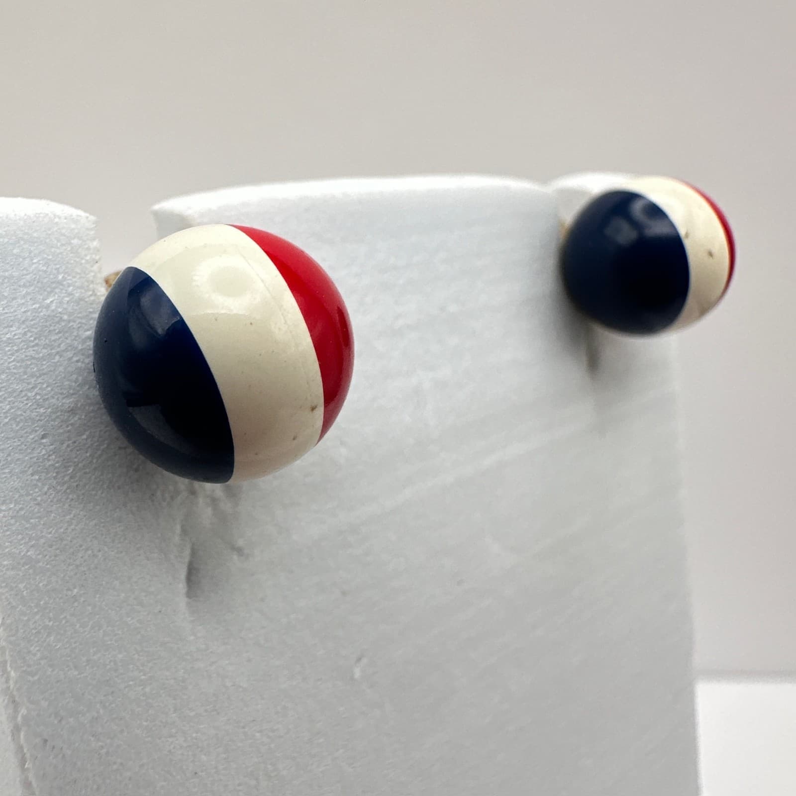 Vintage 90s Red White Blue Striped Round Mod Button Stud Earrings Jewelry - Thumbnail 2