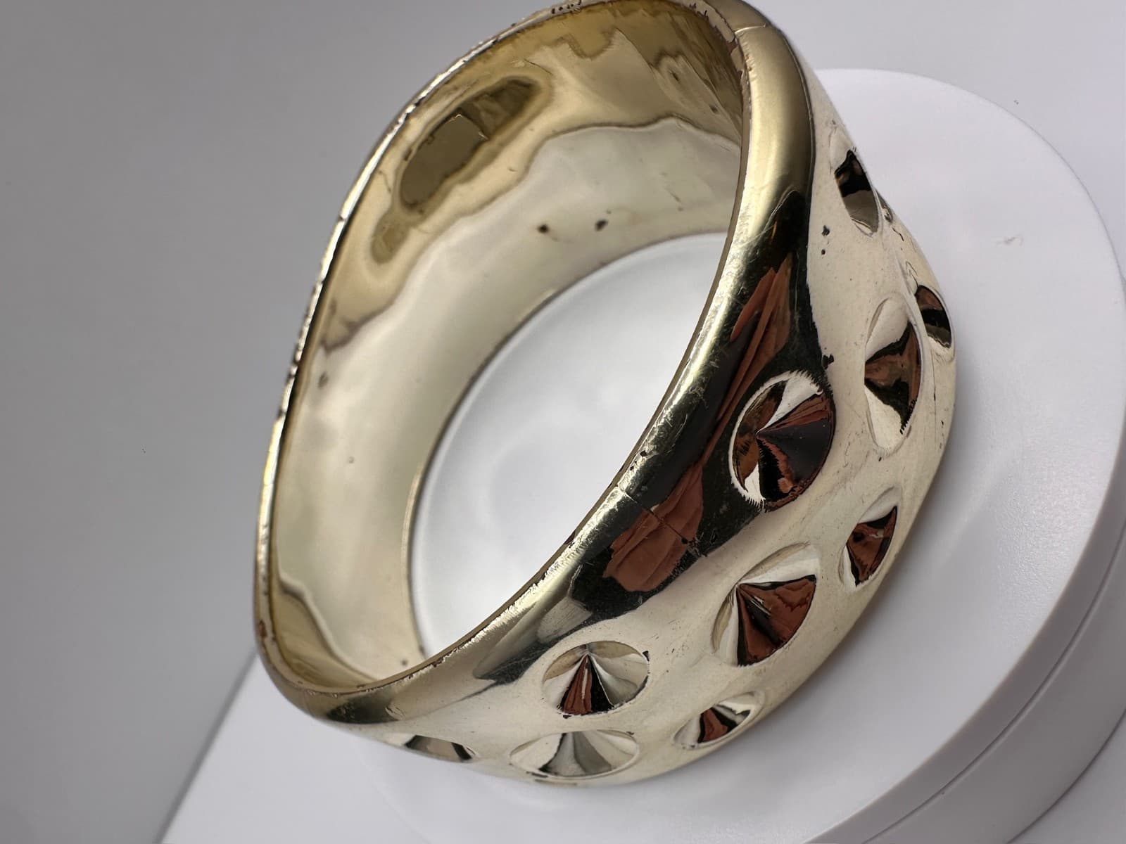 Vintage 90s Gold Tone Wide Cuff Bracelet Studded Dome Design Fashion Jewelry - Thumbnail 5