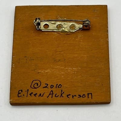 VTG Eileen Ackerson 2010 Snowman Wood Pin Brooch Just Believe Glitter Folk Art - Thumbnail 4
