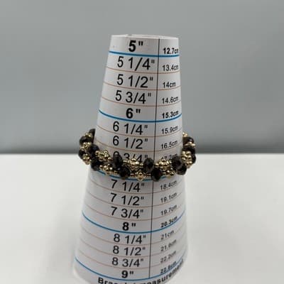 Vintage Gold Tone & Smoky Brown Faceted Glass Bead Stretch Bracelet Set of Two - Thumbnail 8