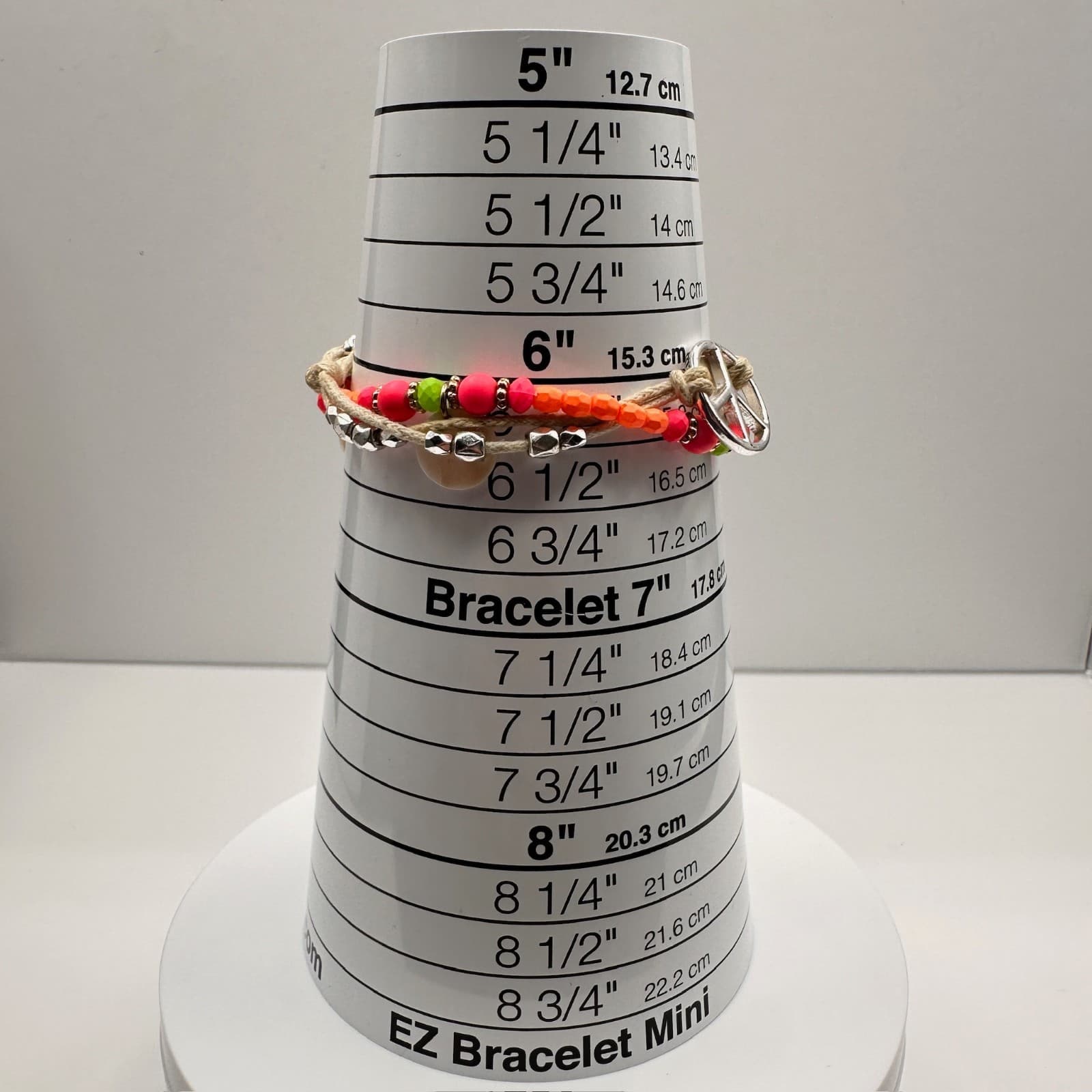 Vintage 90s Peace Sign Beaded Cord Bracelet Orange Pink Boho Jewelry - Thumbnail 11