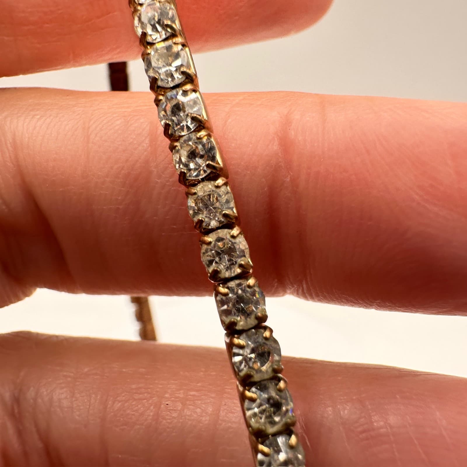 Vintage 90s Gold Tone Clear Rhinestone Tennis Bracelet Sparkly Statement Jewelry - Thumbnail 9