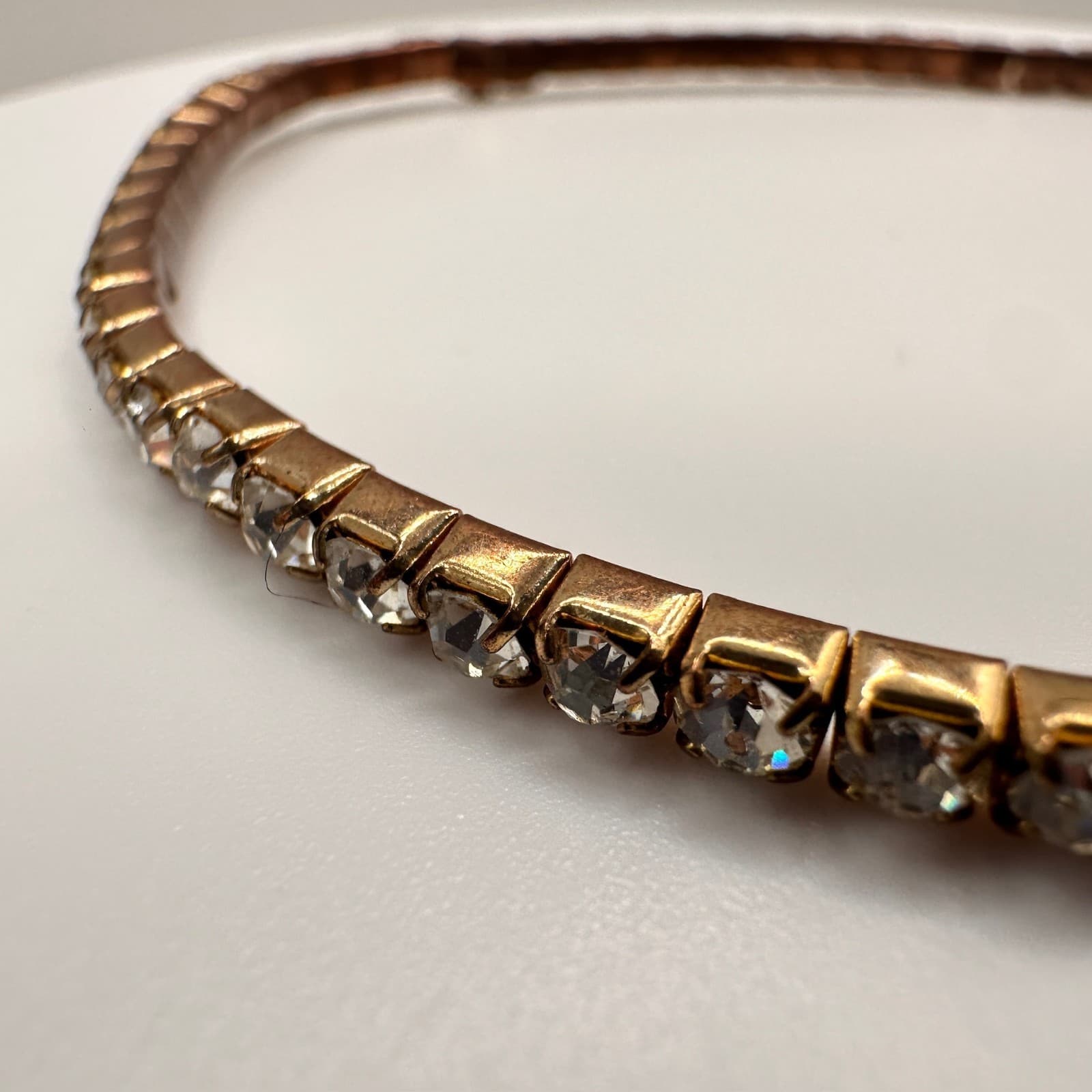 Vintage 90s Gold Tone Clear Rhinestone Tennis Bracelet Sparkly Statement Jewelry - Thumbnail 4