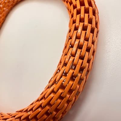 Vintage 60s Orange Mesh Enamel Bangle Bracelet Retro Woven Chain Link Statement - Thumbnail 8