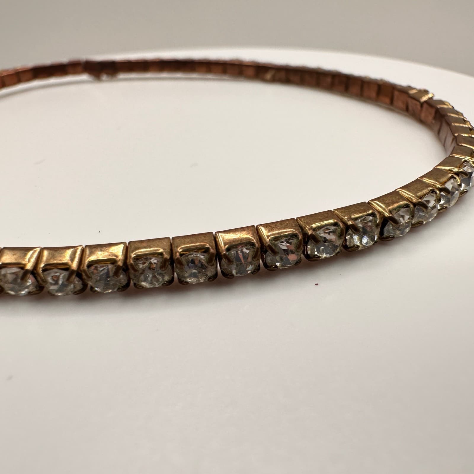 Vintage 90s Gold Tone Clear Rhinestone Tennis Bracelet Sparkly Statement Jewelry - Thumbnail 5