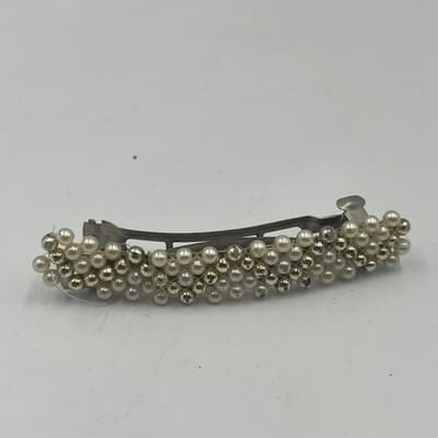 Vintage 2pc Faux Pearl Hair Barrette Set Waterfall Fringe Drape Beaded Wedding - Thumbnail 6