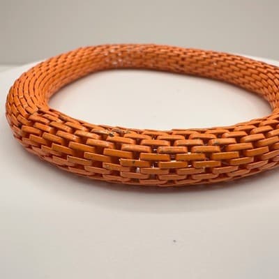 Vintage 60s Orange Mesh Enamel Bangle Bracelet Retro Woven Chain Link Statement - Thumbnail 3