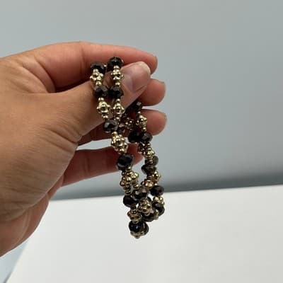 Vintage Gold Tone & Smoky Brown Faceted Glass Bead Stretch Bracelet Set of Two - Thumbnail 7