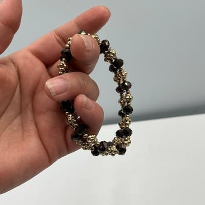 Vintage Gold Tone & Smoky Brown Faceted Glass Bead Stretch Bracelet Set of Two - Thumbnail 6