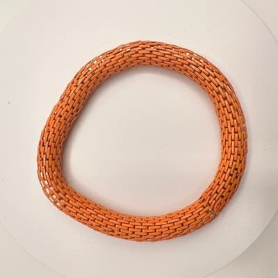 Vintage 60s Orange Mesh Enamel Bangle Bracelet Retro Woven Chain Link Statement - Thumbnail 6