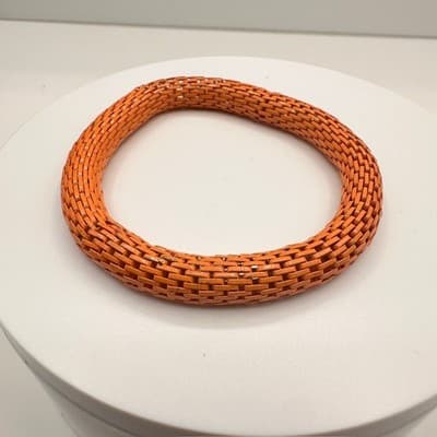 Vintage 60s Orange Mesh Enamel Bangle Bracelet Retro Woven Chain Link Statement - Thumbnail 2