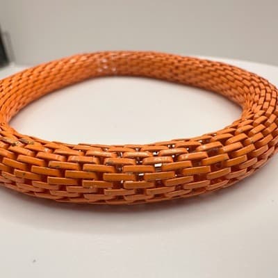 Vintage 60s Orange Mesh Enamel Bangle Bracelet Retro Woven Chain Link Statement - Thumbnail 4
