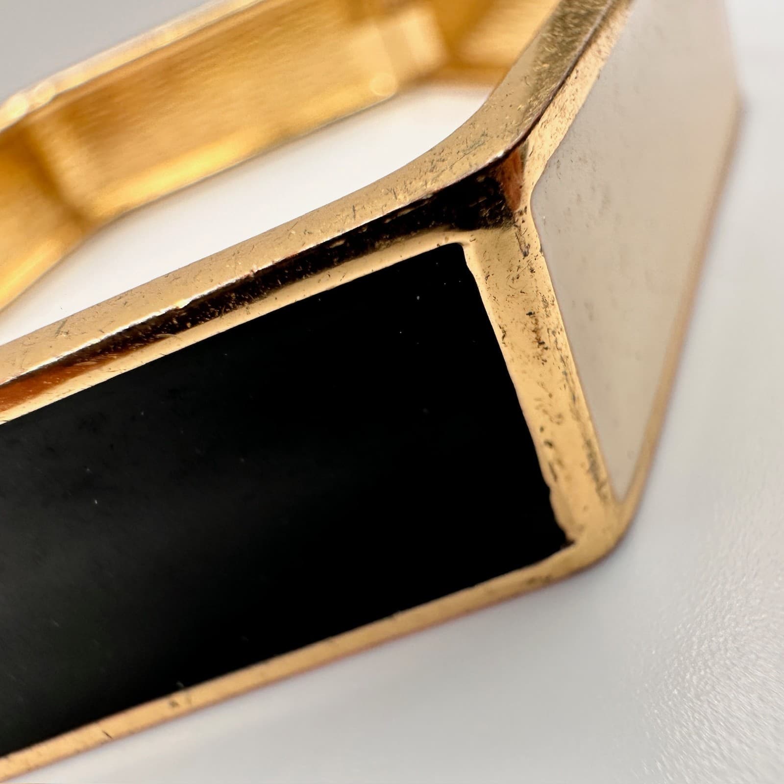 Vintage Y2K Hexagon Bangle Bracelet Gold Tone Black & Cream Enamel Statement - Thumbnail 8